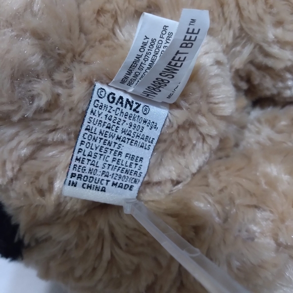 Ganz Sweet Bee Plush Bear Stuffed Animal Heart Antennae Brown With Black Stripes - Picture 6 of 6